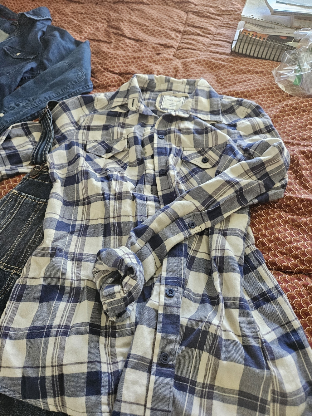Hollister Navy and White Plaid Button-Down Shirt